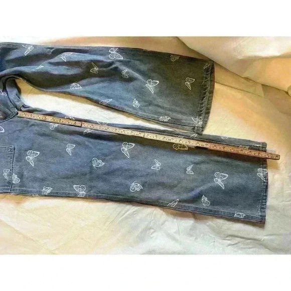 Simple Society Womens 5/27 Super High Rise Baggy Denim Jeans Butterfly Print - Picture 6 of 10